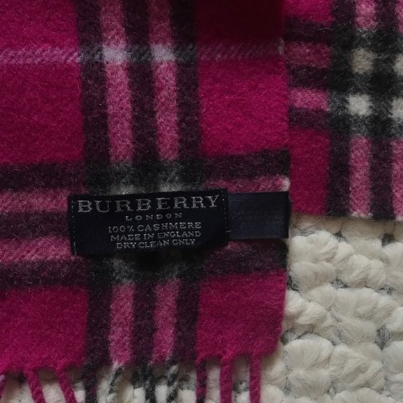 Mens BURBERRY 100% Cashmere Scarf New Nova Check Raspberry Pink Black Plaid Long - Picture 3 of 7